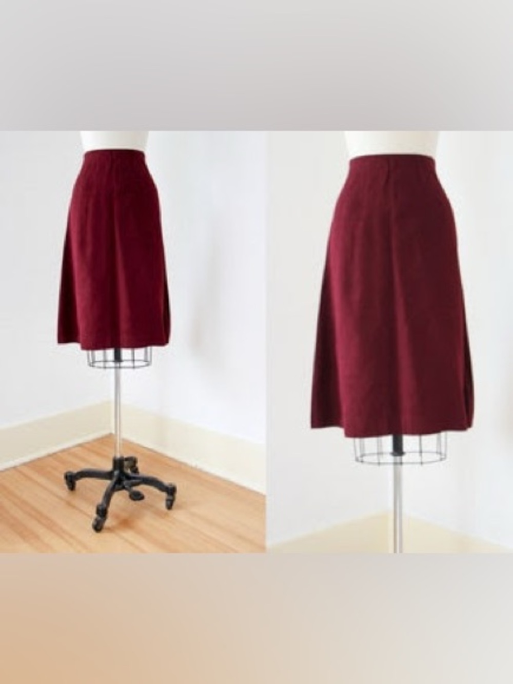 Vintage 1950s Rare Oxblood Red Wool Skirt with Brass Button